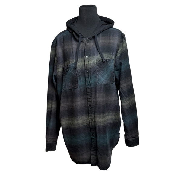 Unionbay Hooded Plaid Button Down Cotton Shirt Jacket Men’s SZ XL  Skate Ski Y2K - Picture 1 of 10